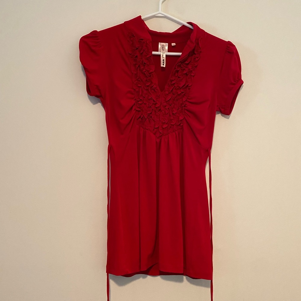 Red V-neck with Ruffles - Picture 2 of 6